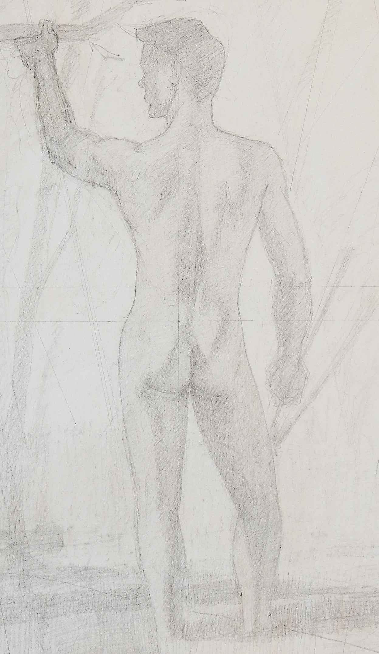 This ethereal drawing by Dunbar Beck demonstrates his mastery of the human figure, with antecedents in Renaissance and Pre-Raphaelite paintings. Beck was one of America's most accomplished and successful muralists, and he painted a WPA-sponsored