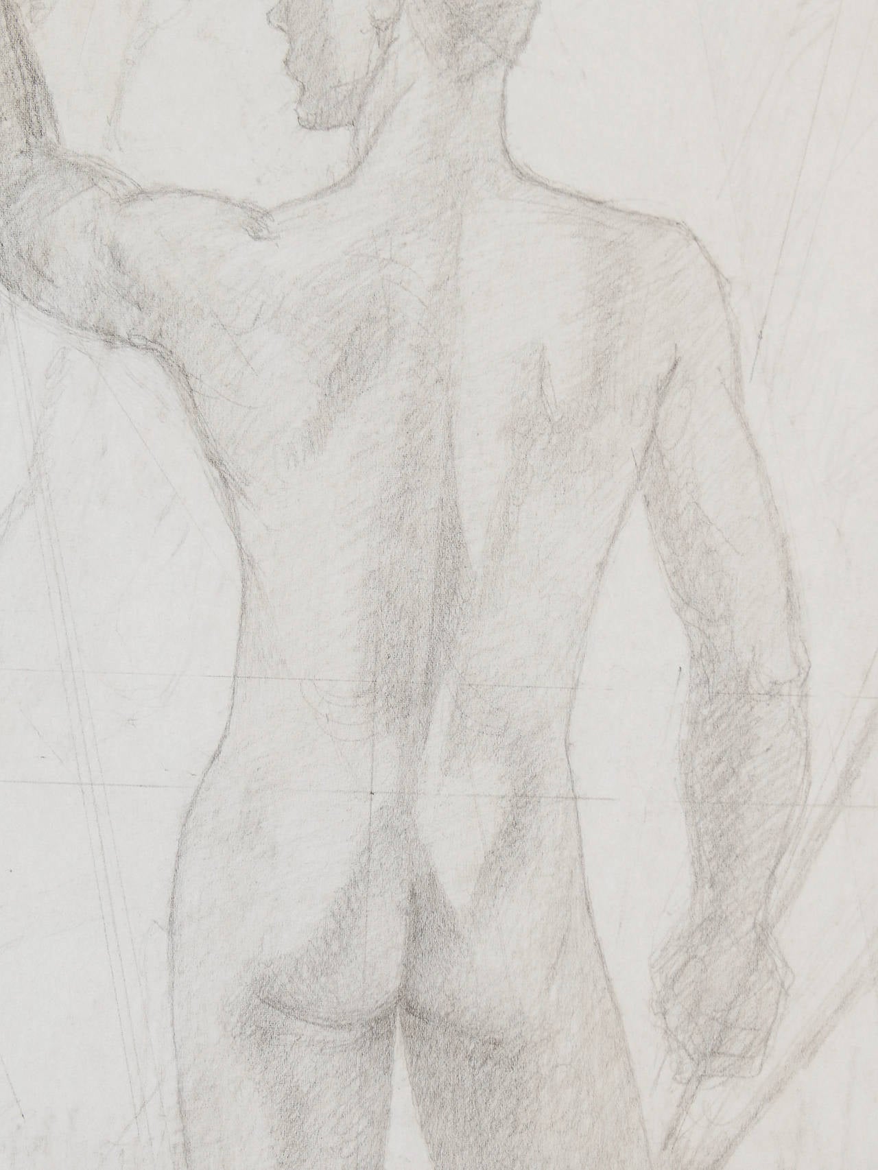 „ „Standing Male Nude“, vorbereitende Zeichnung von Dunbar Beck (Art déco) im Angebot