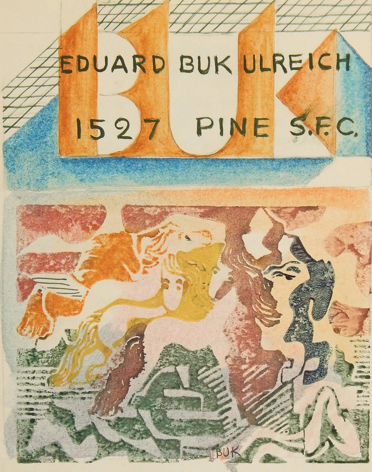 Both a unique work of art and an extraordinary historical document, this print and group of documents were created by Eduard Buk Ulreich, best known as a muralist for Radio City Music Hall, the 1933 World's Fair in Chicago, the Methodist Temple in