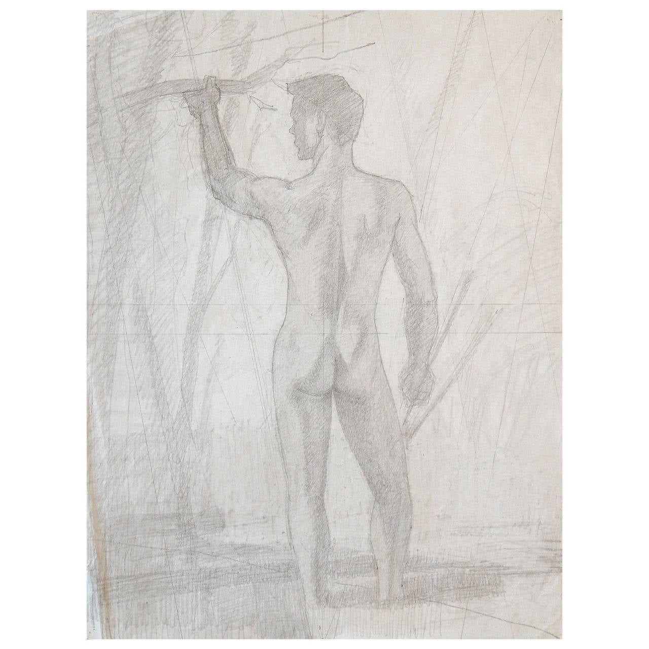 "Standing Male Nude, " Preparatory Drawing by Dunbar Beck