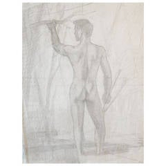 "Standing Male Nude," Preparatory Drawing by Dunbar Beck