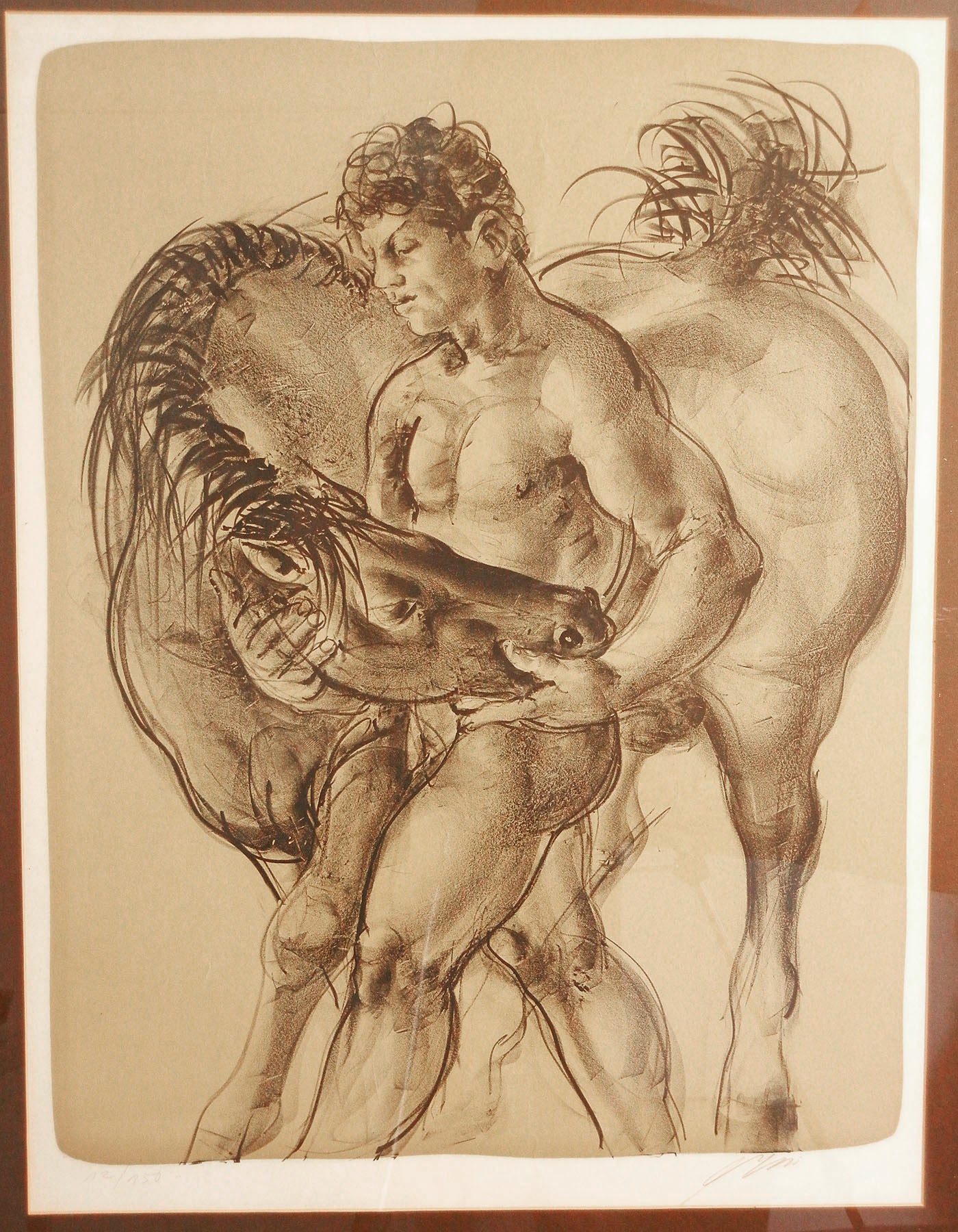 "Nude Youth with Horse, " Early, Rare Print by Hans Erni