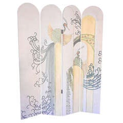 "Peacocks and Fountains," Unique & Remarkable Art Deco Screen 5