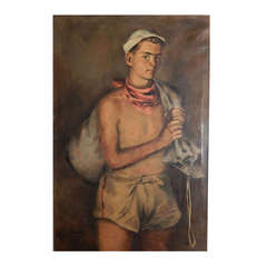 "Tom with Mailbag," Half-Length Portrait, 1938 Masterpiece by Serwazi