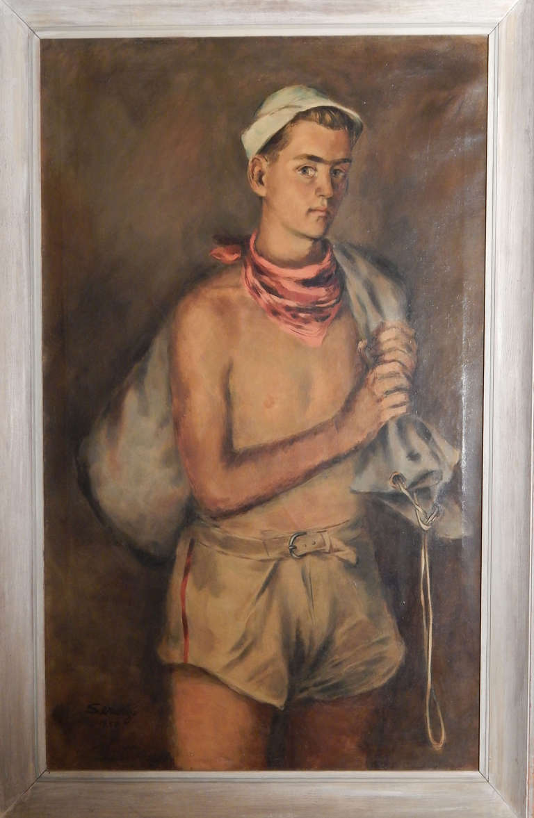 Tom with Sailbag, Half-Length Portrait, 1938 Masterpiece by Serwazi In Excellent Condition In Philadelphia, PA