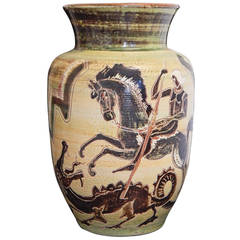 "St. George Slaying the Dragon," Large Art Deco Urn from Denmark 1