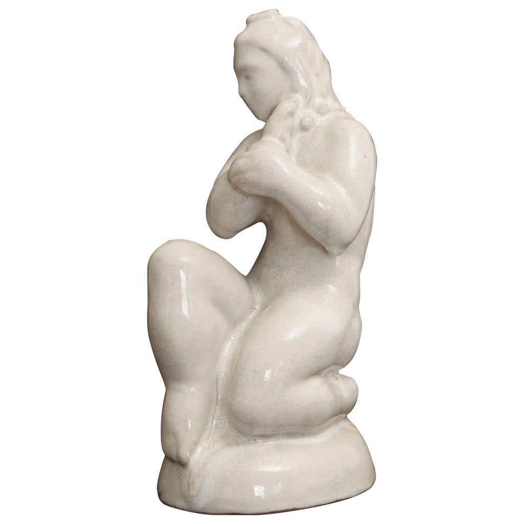"Seated Female Nude," Lovely French Art Deco Sculpture