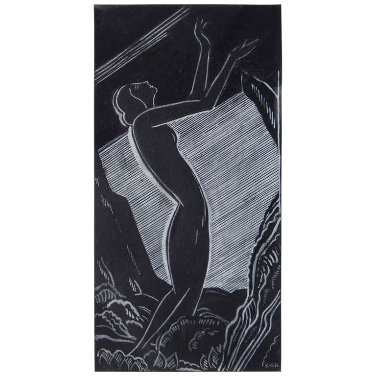 "Nocturnal Nude, " Very Fine Art Deco Drawing by Nunes, 1931