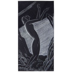 "Nocturnal Nude," Very Fine Art Deco Drawing by Nunes, 1931