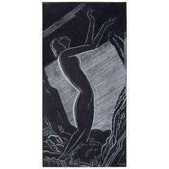 "Nocturnal Nude," Very Fine Art Deco Drawing by Nunes, 1931 7