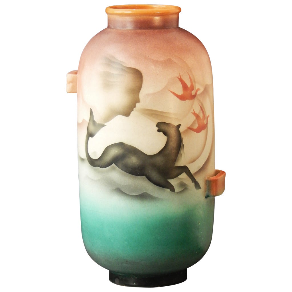 "Hippocampus and Sea Wind, " Superb and Unique Italian Art Deco Vase