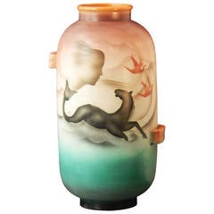 "Hippocampus and Sea Wind, " Superb and Unique Italian Art Deco Vase