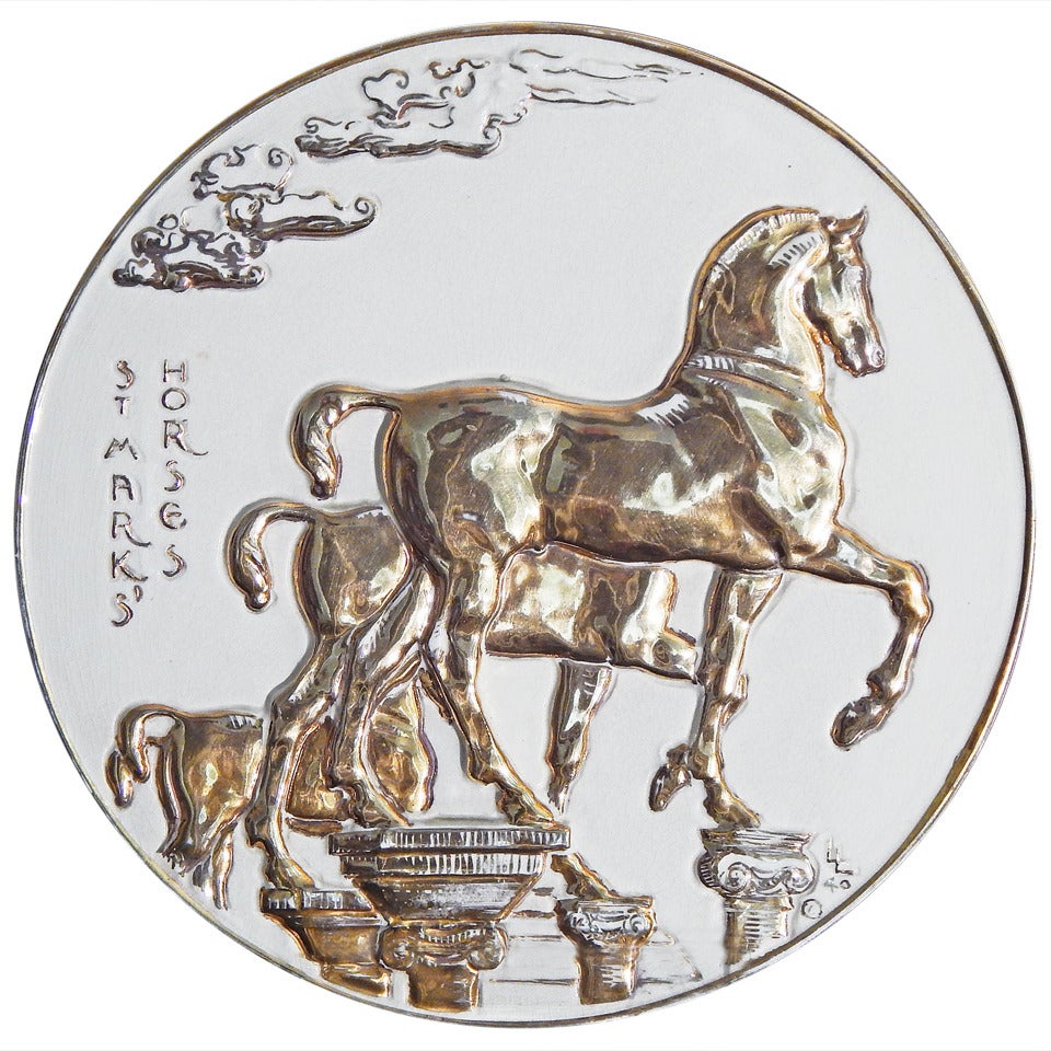 "St. Mark's Horses, " Large Sculptural Rondel with Gold Glaze by Leo Lentelli