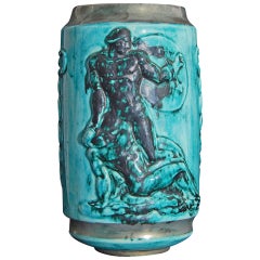 Vintage "Nude Warriors and Physician, " Rare Art Deco Apothecary Jar by Mayodon