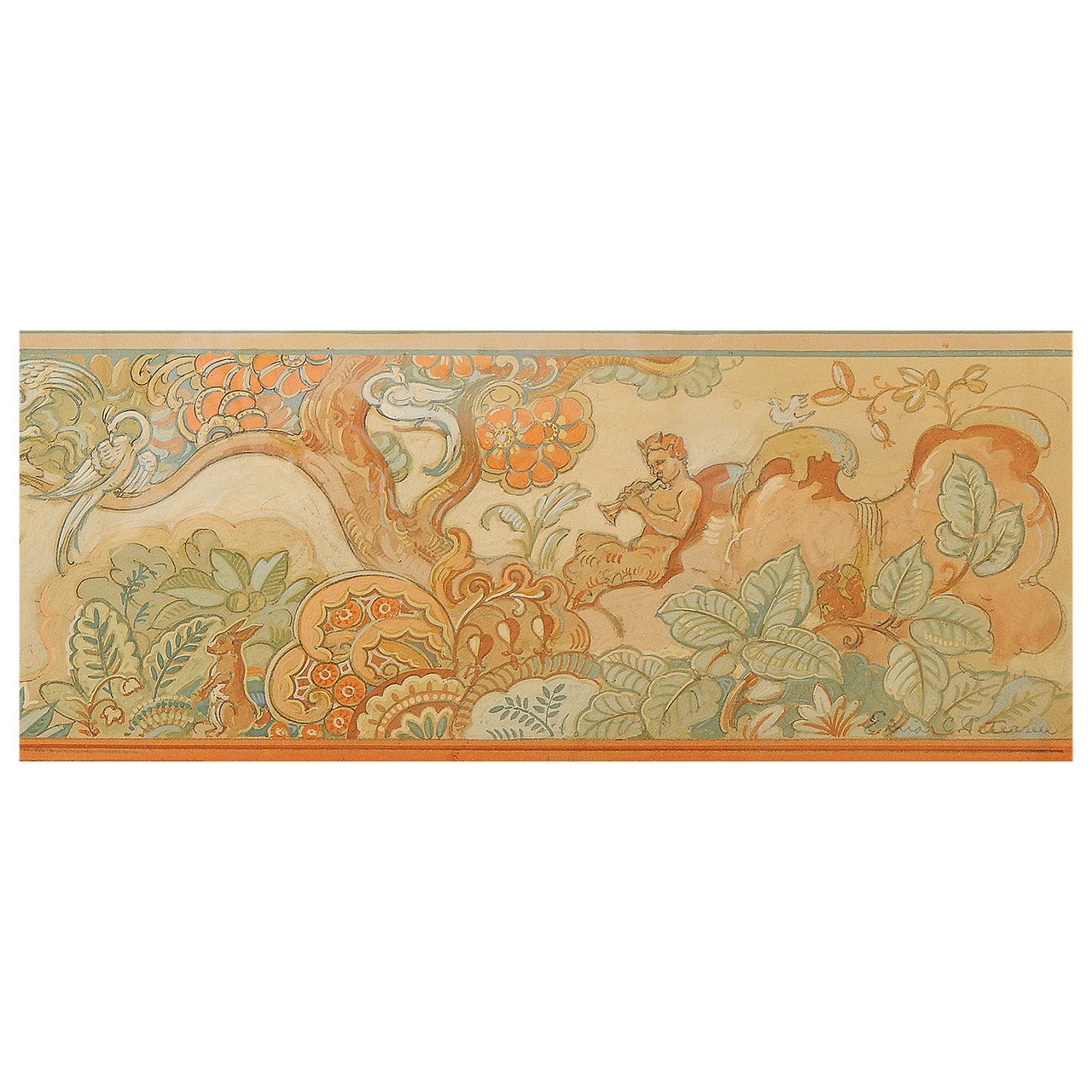 "Pan in Paradise, " Superb Art Deco Mural Study by Petersen For Sale