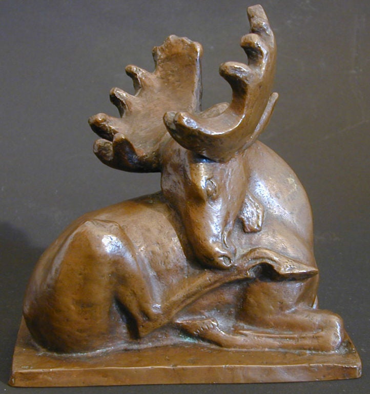 One of Finland's leading sculptors during the Art Deco and mid-century eras, Jussi Mantynen loved to depict the wild animals of the Finnish north, including moose, deer and wild cats.  This example, signed and dated 1935, is an especially fine,