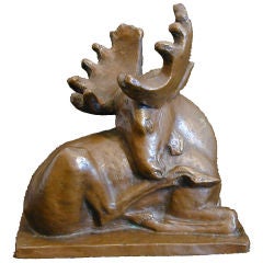 "Grooming Moose, " rare Art Deco bronze by Jussi Mantynen