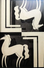 "Art Deco Horses, " etched glass panel by Ivan Rigby