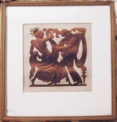 "Spanish Dancers, " rare embossed Art Deco print with copper foil