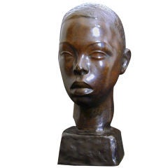 "Head of African American Youth, " fine bronze by Eugen Gauss