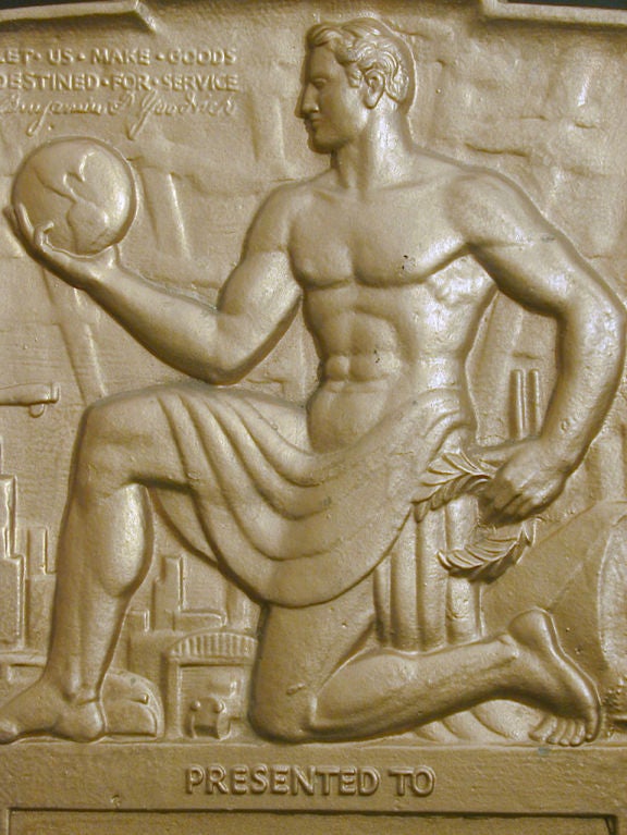 Magnifique plaque Art déco avec un nu masculin par Goodrich