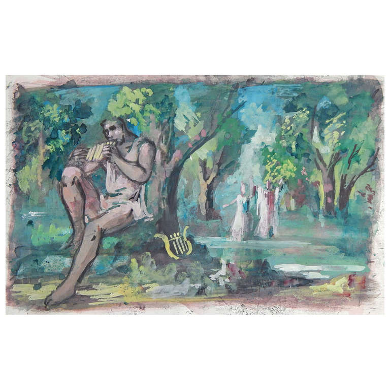 "Pan Playing His Pipes," Charming Mural Sketch for Liberty Music Shop, NYC For Sale