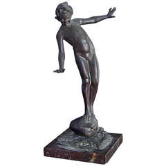 "Boy Balancing on Water Jug," Whimsical Art Deco Bronze Nude 10