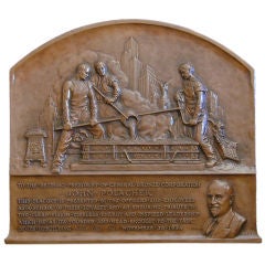 Art Deco Bas Relief Bronze with New York Skyline 1