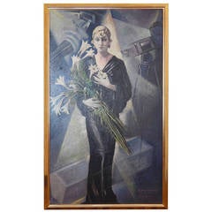« Alice Roberts, important portrait Art déco d'une étoile de film par Van Caulaert, 1930