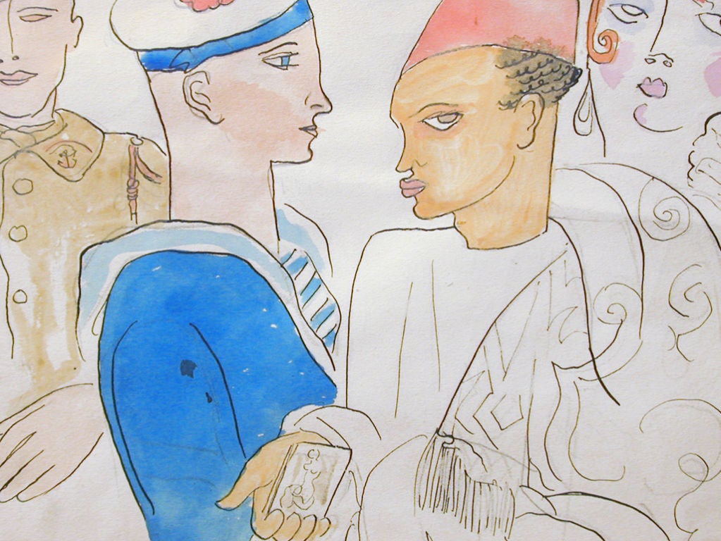 "Marin et soldat au Maroc ", aquarelle de Van Moppes
