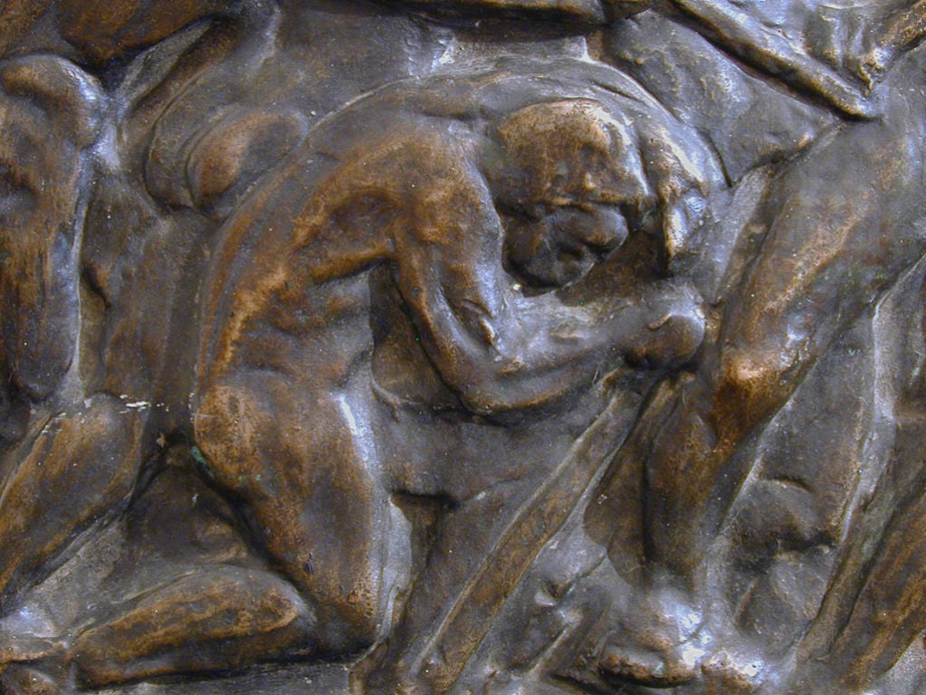 Panneau sculptural en bronze Art Déco « Painting Coal » avec mineurs masculins nus, 1925 Excellent état - En vente à Philadelphia, PA