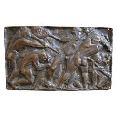 Panneau sculptural en bronze Art Déco « Painting Coal » avec mineurs masculins nus, 1925