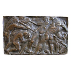 "Extrayendo carbón", panel escultórico Art Déco de bronce con mineros desnudos, 1925