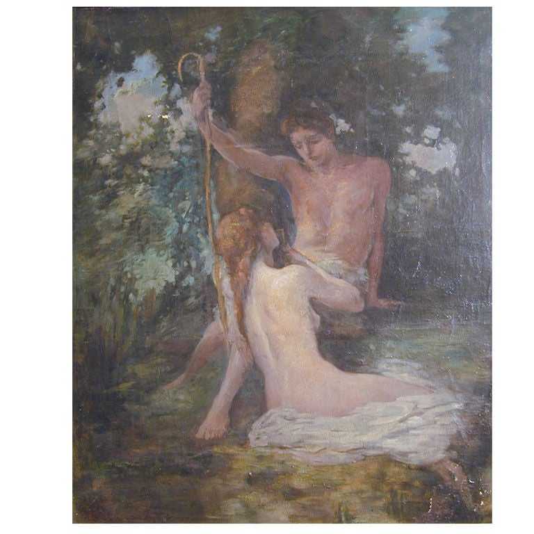 "Shepherd and Nymph, " oil painting by Lee Woodward Zeigler For Sale