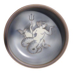 Vintage "Mermaid with Trident, "  Art Deco Bowl by Nylund, 1944