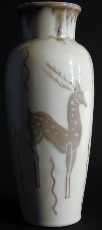 American Elegant, Art Deco Vase with Deer Motif, 1940s For Sale