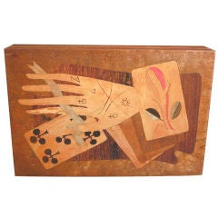 Antique Inlaid Wood Box with Fortune-Telling Motif:  Masterful Folk Art