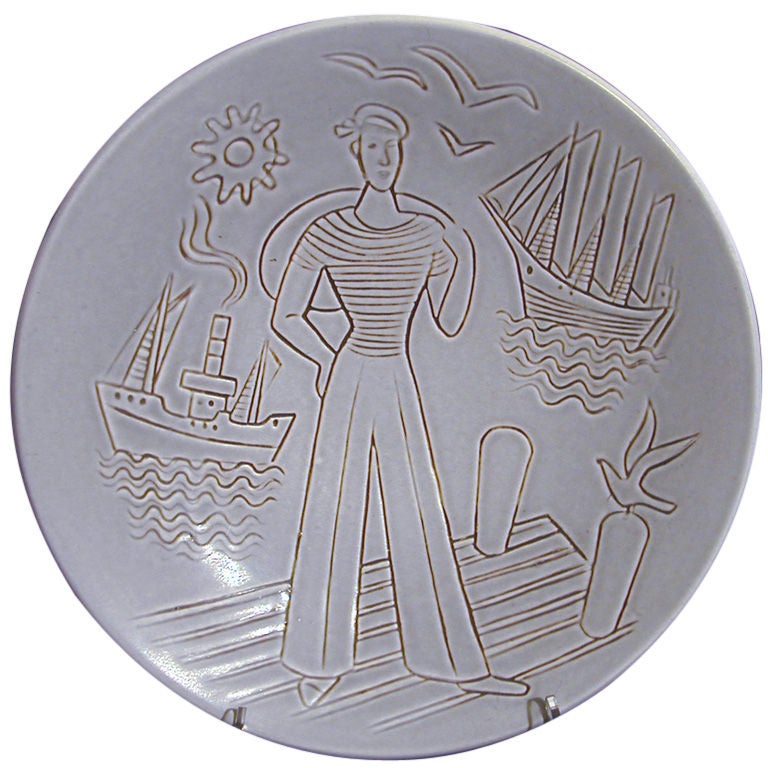„Sailor at Port“, flache Schale von Rorstrand, Schweden im Angebot