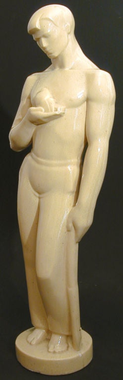 Unique, Art Deco Sculpture of Worker with Dove, WPA Style