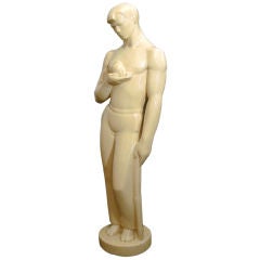 Vintage Unique, Art Deco Sculpture of Worker with Dove, WPA Style