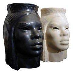 Importante e rara coppia di sculture o lampade a tema polinesiano Art Déco di Powell