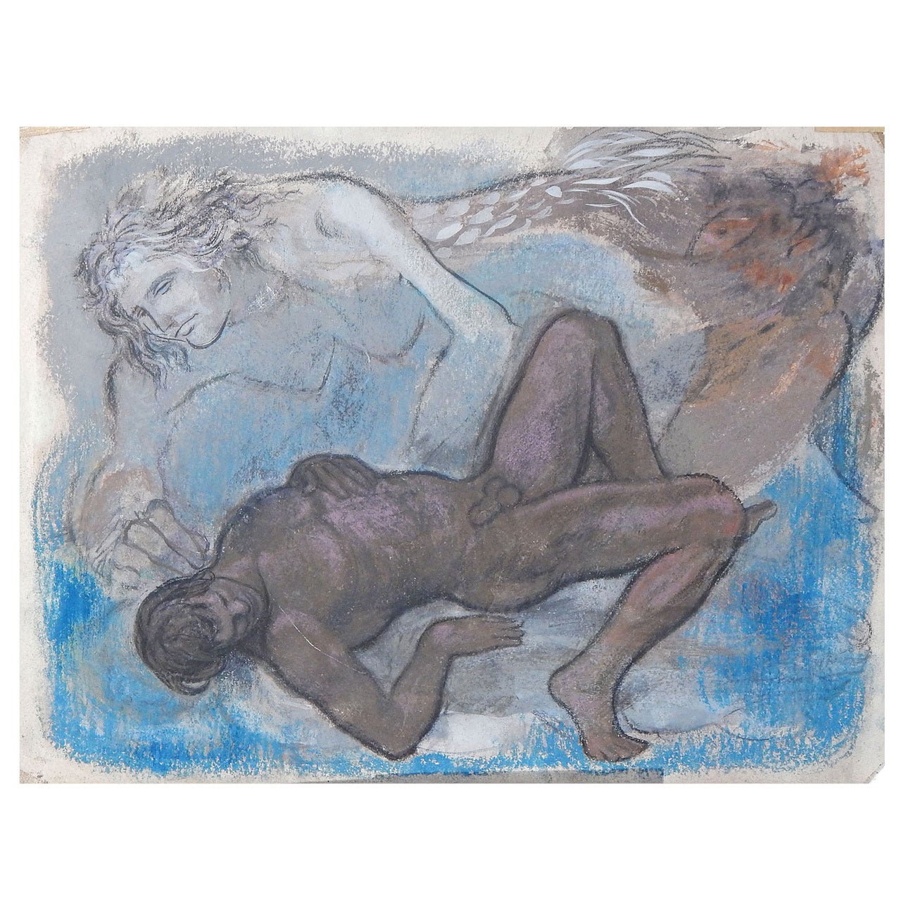 "Brown Nude and Spirit, " Mixed Media Drawing by William Miller Richardson