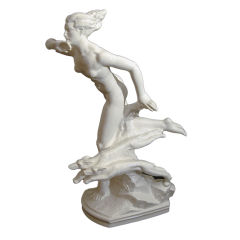 Large Art Deco Porcelain of Nude with Racing Greyhounds