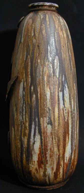 Belgian Extraordinary Art Deco Vase w/ Fer Forge Overlay by Guerin For Sale