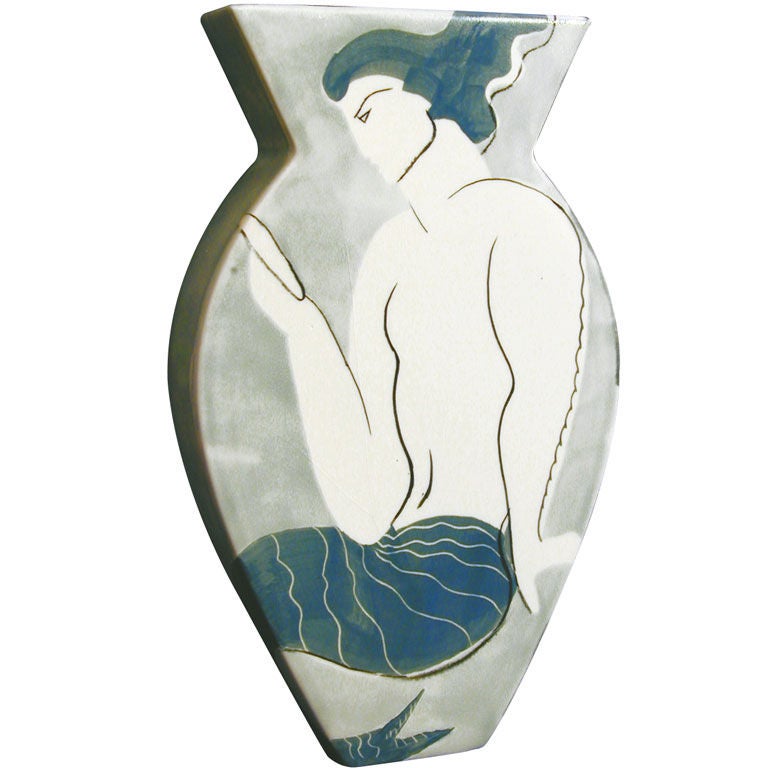 Belgian Art Deco Vase with Mermaid Motif