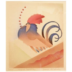 "Cock, " Fine and Rare Aquatone Art Deco Print by Kabrin