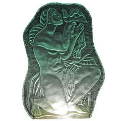 "Nude and Doves," Important, Large Art Deco Sconce/Glass Sculpture by Torhamn