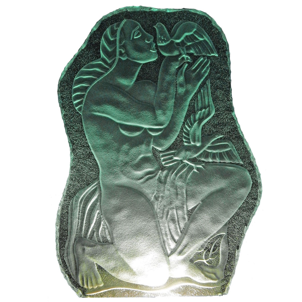"Nude and Doves, " Important, Large Art Deco Sconce/Glass Sculpture by Torhamn For Sale