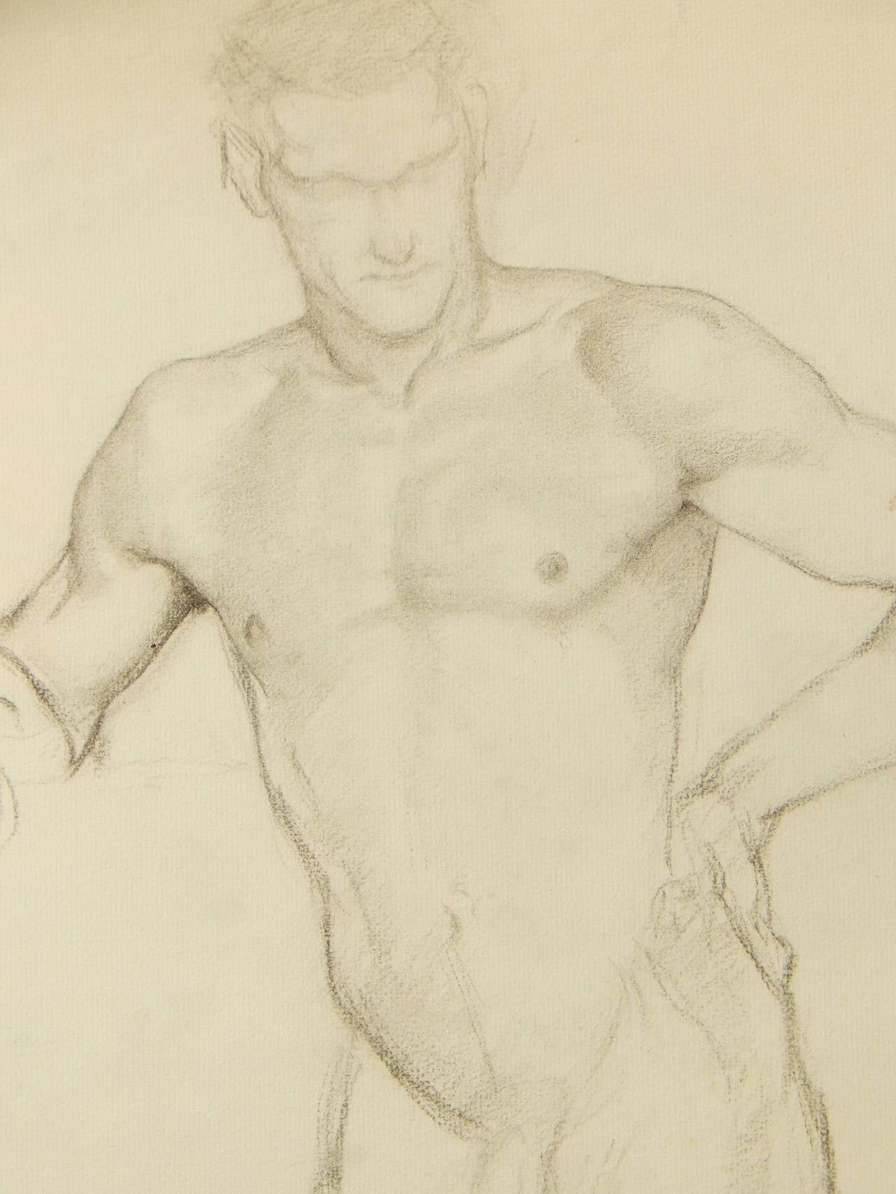 "Male Nude with Hand on Hip, " Fine Drawing by Dunbar Beck, WPA Muralist