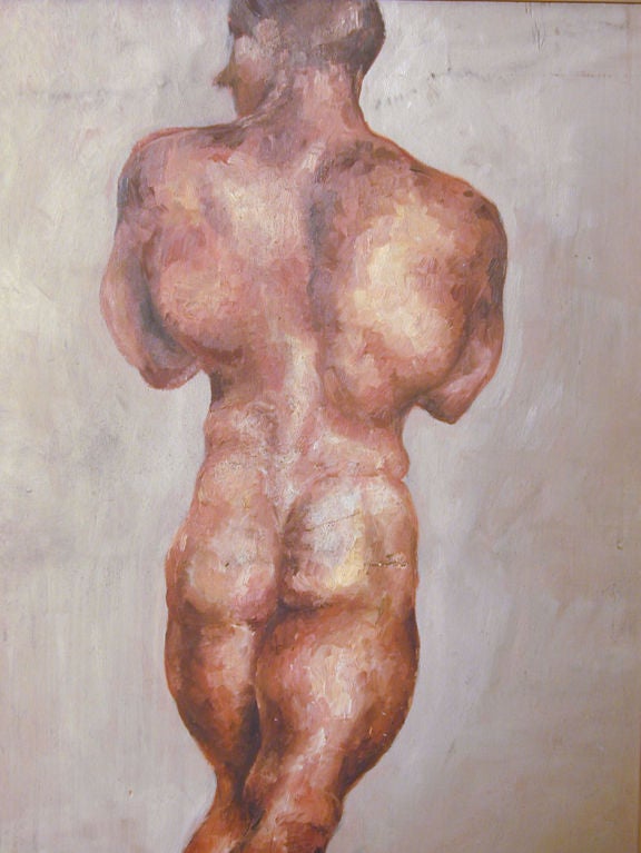 "Male Nude from Rear, " 1930s Oil Painting by Muriel Walcoff